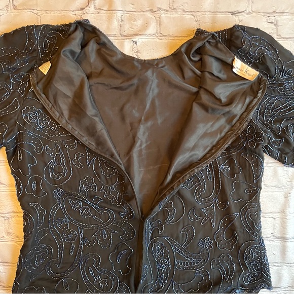 Laurence Kazar Vintage Silk Beaded Womens Top 1X Black - Picture 9 of 10